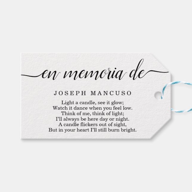 Spanish Personalised Funeral Favour Tag (Front (Horizontal))