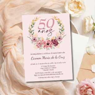 Spanish Pink Elegant Floral 59th Birthday Party Invitation