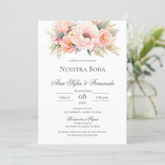Spanish Pink Floral Wedding Invitation