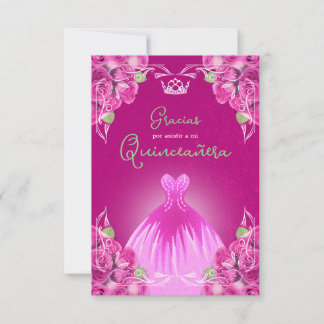 SPANISH PINK ROSES QUINCEAÑERA | THANK YOU CARD