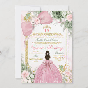 Spanish Pink Sage Green Charra Princess Floral 15 Invitation