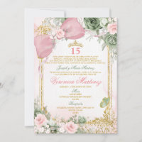 Spanish Pink & Sage Green Floral 15 Años Birthday