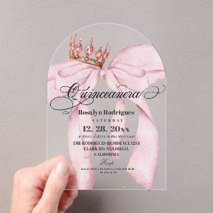 Spanish Prencess Pink Bow Quinceanera Acrylic Invitations