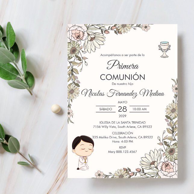 Spanish Primera Comunion Cute Boy First Communion Invitation (Creator Uploaded)