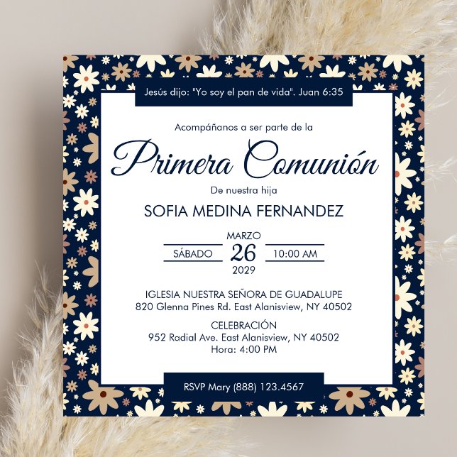 Spanish Primera Comunion Flowers First Communion Invitation (Creator Uploaded)