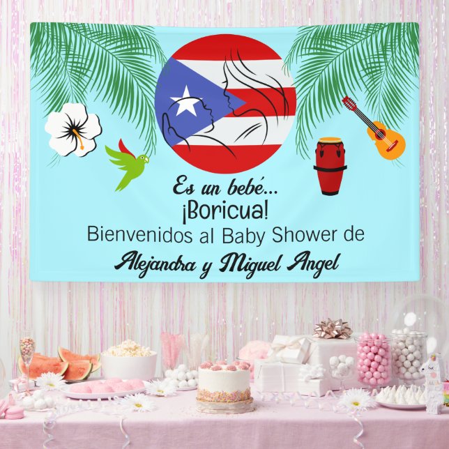 Spanish Puerto Rican Boricua Blue Boy Baby Shower Banner (Party)