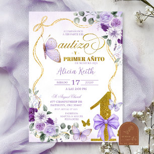 SPANISH Purple Butterfly Bautizo Y Primer Anito Invitation