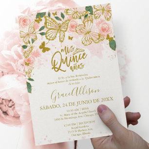Spanish Quinceanera Butterfly Invitation Card