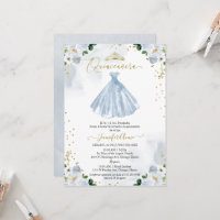 Spanish Quinceanera Invitation Blue Floral Dress