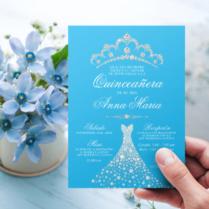 Spanish Quinceañera Mis Quince Blue Turquoise Invitation