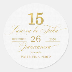 Spanish Quinceanera Reserva la Fecha in Gold Classic Round Sticker
