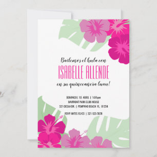 SPANISH quinceañera TROPICAL LUAU pink floral Invitation