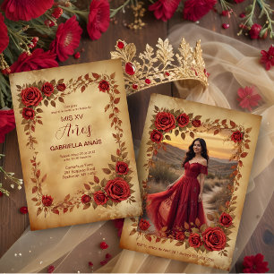 Spanish Quinces Vintage Romantic Photo Red Roses Invitation