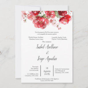 Spanish red flower Wedding Invitation
