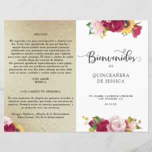 Spanish Red Gold Yellow Floral Quinceanera Program