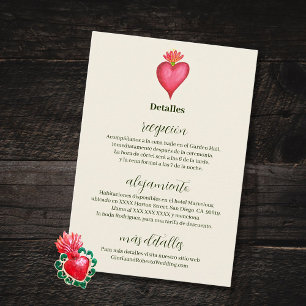 Spanish, Red Heart & Flower Mexican Wedding Enclosure Card