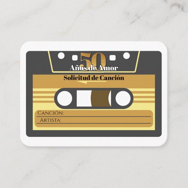 Spanish Retro Cassette Tape 50th Anniversary RSVP Enclosure Card (Front)