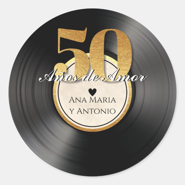 Spanish Retro Vinyl Record 50th Anniversary Classic Round Sticker (Front)