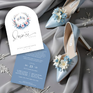 Spanish Romantic Blue Floral Quinceañera Tiara Invitation