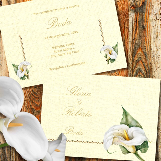 Spanish, Romantic Colours Cala Lily Mexican Weddin Invitation (Creator Uploaded)