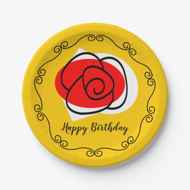 Spanish Rose Border Birthday paper plate (Front)