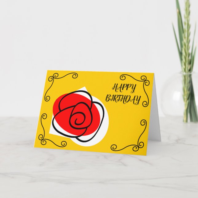 Spanish Rose Corners Birthday Text landscape Card (Front)