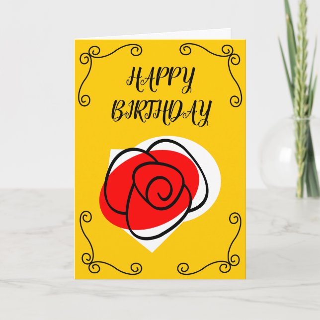 Spanish Rose Corners Birthday Text vertical Card (Front)