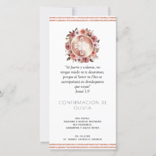 Spanish, Rose Gold Confirmation Bookmark Favour Thank You Card