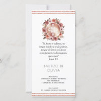 Spanish, Rose Gold Floral Baptism Bookmark Favour