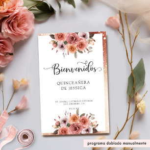 Spanish Rose Gold Floral Quinceanera Program