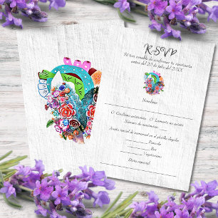 Spanish, Rustic Heart Mexican Wedding RSVP Card
