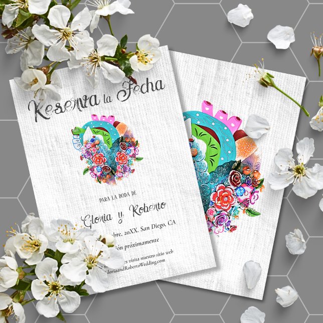 Spanish Rustic Heart Mexican Wedding Save the Date Invitation (Creator Uploaded)