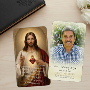 Spanish Sacred Heart Catholic Memorial Prayer Card