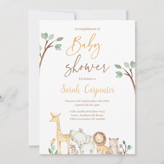 Spanish Safari Baby Shower Invitation (Front)