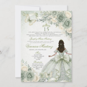 Spanish Sage Green Floral Charra Princess 15 Años Invitation