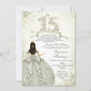 Spanish Sage Green Flowers 15 Años Princess Dress Invitation