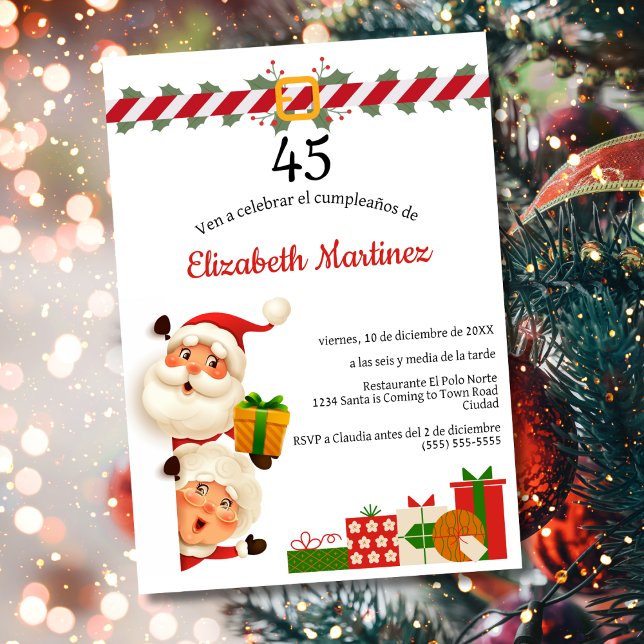 Spanish Santa & Mrs Claus Christmas 45th Birthday  Invitation (Creator Uploaded)