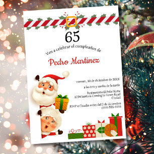 Spanish Santa & Mrs Claus Christmas 65th Birthday  Invitation