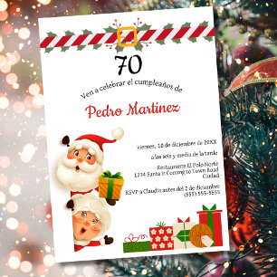 Spanish Santa & Mrs Claus Christmas 70th Birthday Invitation