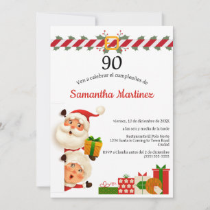 Spanish Santa & Mrs Claus Christmas 90th Birthday Invitation