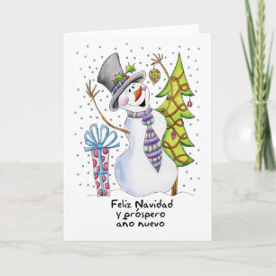 Spanish - Snowman - Happy Snowman - Feliz Navidad Holiday Card