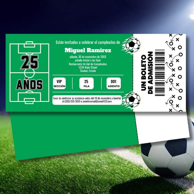 Spanish Soccer Game Ticket for 25th Birthday Party Invitation (Creator Uploaded)