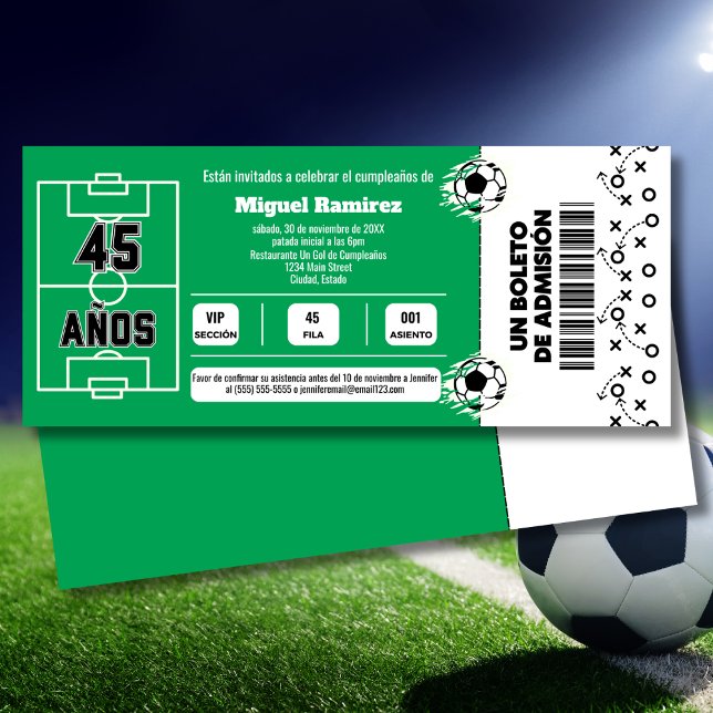 Spanish Soccer Game Ticket for 45th Birthday Party Invitation (Creator Uploaded)