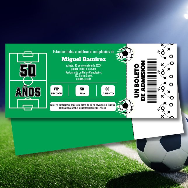 Spanish Soccer Game Ticket for 50th Birthday Party Invitation (Creator Uploaded)