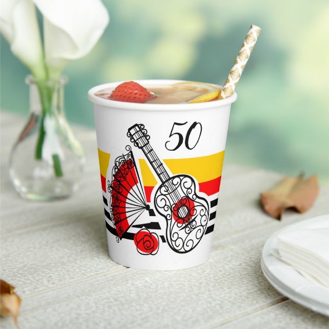 Spanish Souvenirs Classic Stripe 50 Age Paper Cups (Insitu)