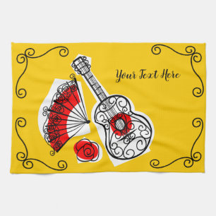 Spanish Souvenirs Corners Text horizontal Tea Towel
