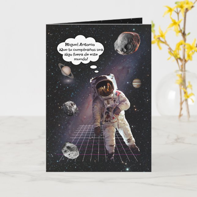 Spanish Space Explorer Astronaut Boy Birthday Card (Yellow Flower)