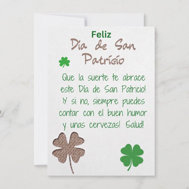 Spanish - St Patricks Day Greeting Card (Front)