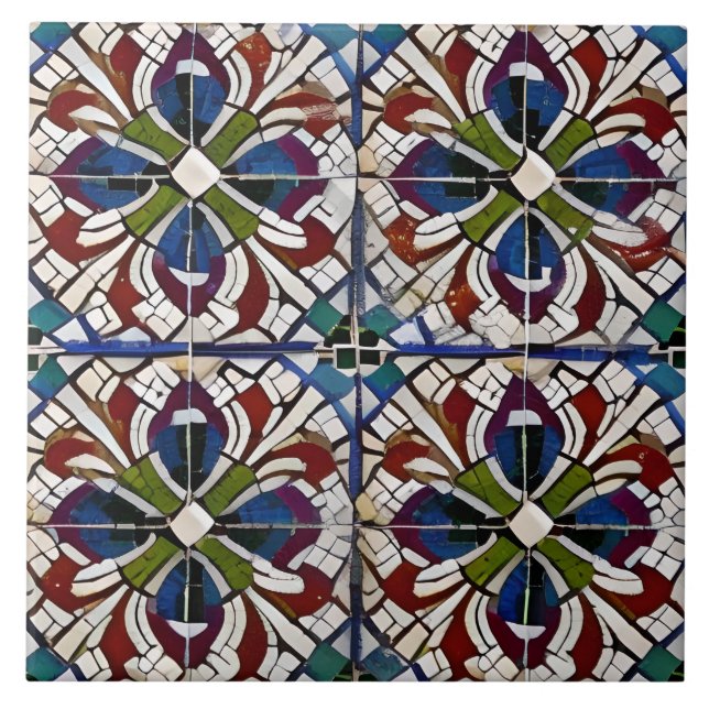 Spanish Style Simulated Mosaic Blue Red Green Tile (Front)