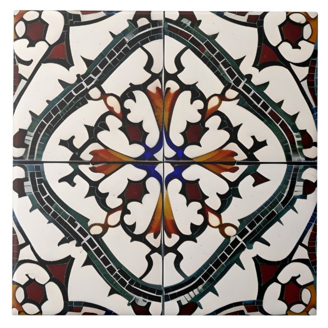 Spanish Style Simulated Mosaic Red and Black Tile (Front)